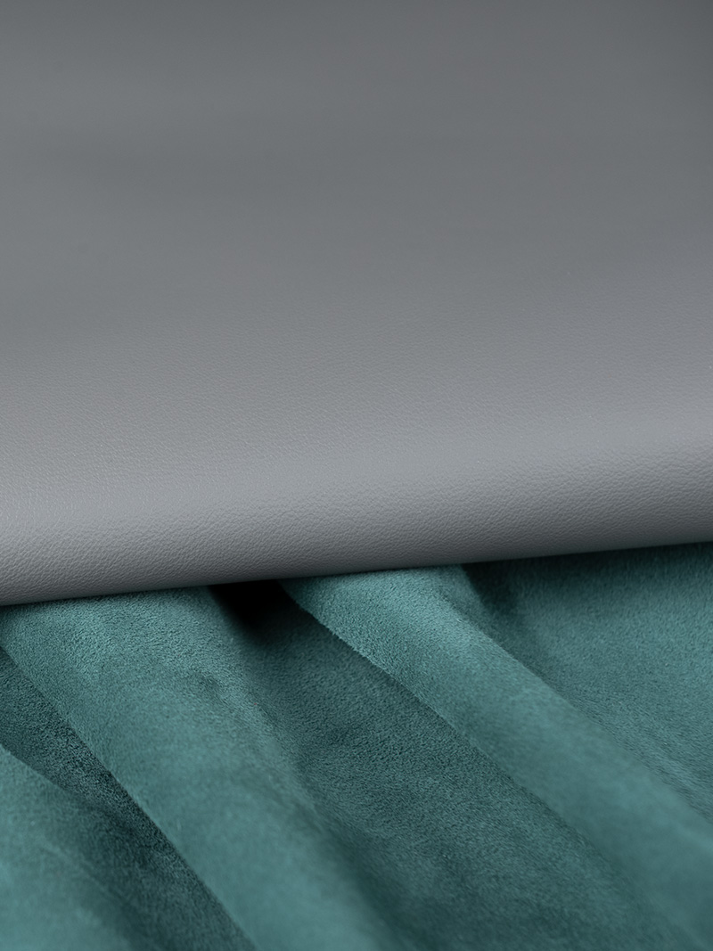 Tissus en cuir de haute qualité en turquoise et gris.