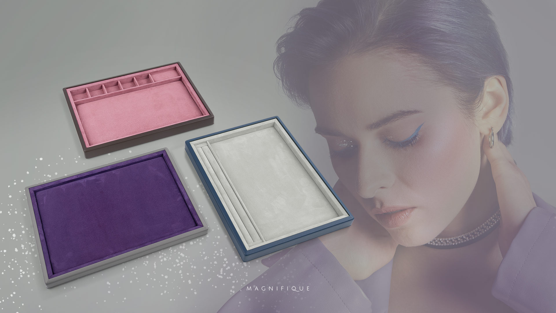 Elegante Vorlagetabletts in verschiedenen Farben.