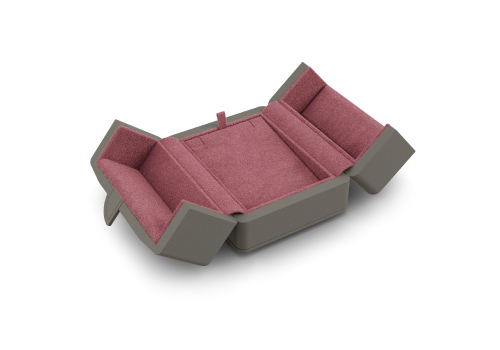 Anhänger Etui offen in Grau und Pink.