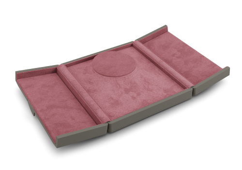 Collier Etui offen in Grau und Pink.
