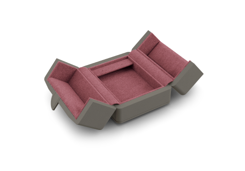 Ohrschmuck Etui groß offen in Grau und Pink.