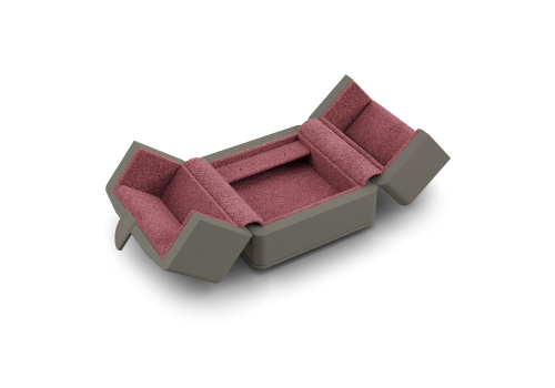 Ohrschmuck Etui klein offen in Grau und Pink.