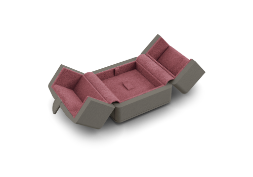 Ring Etui mit Ringzunge offen in Grau und Pink.
