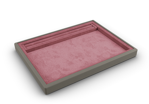Vorlagetablett mit Ringwulst offen in Grau und Pink.