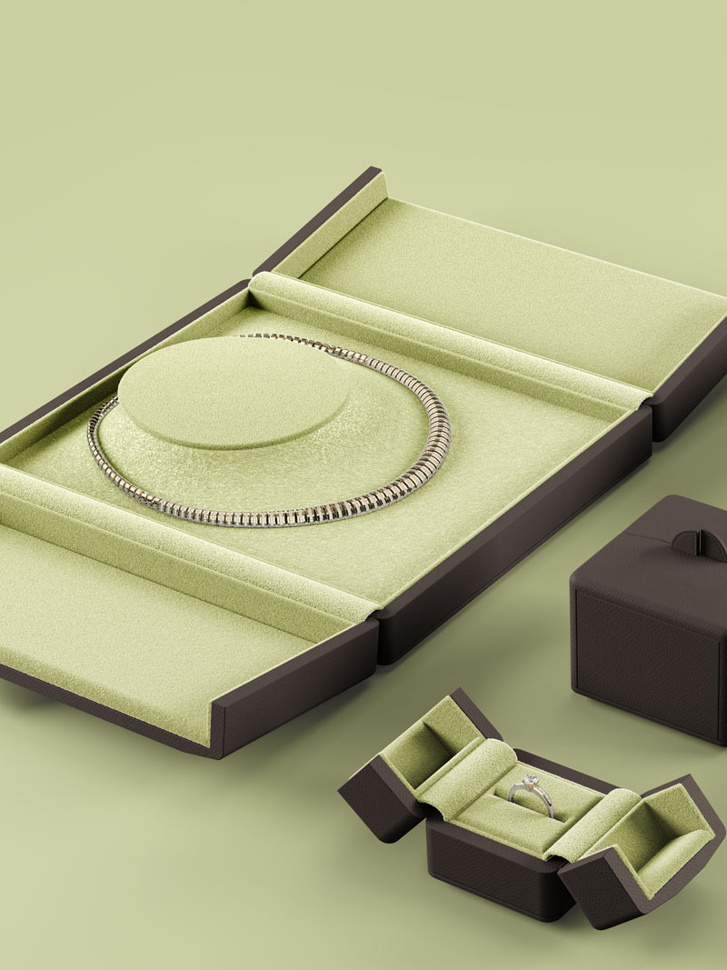 Open necklace case and ring case from the Fleur de Luxe case series in the colours Terra - Pistache
